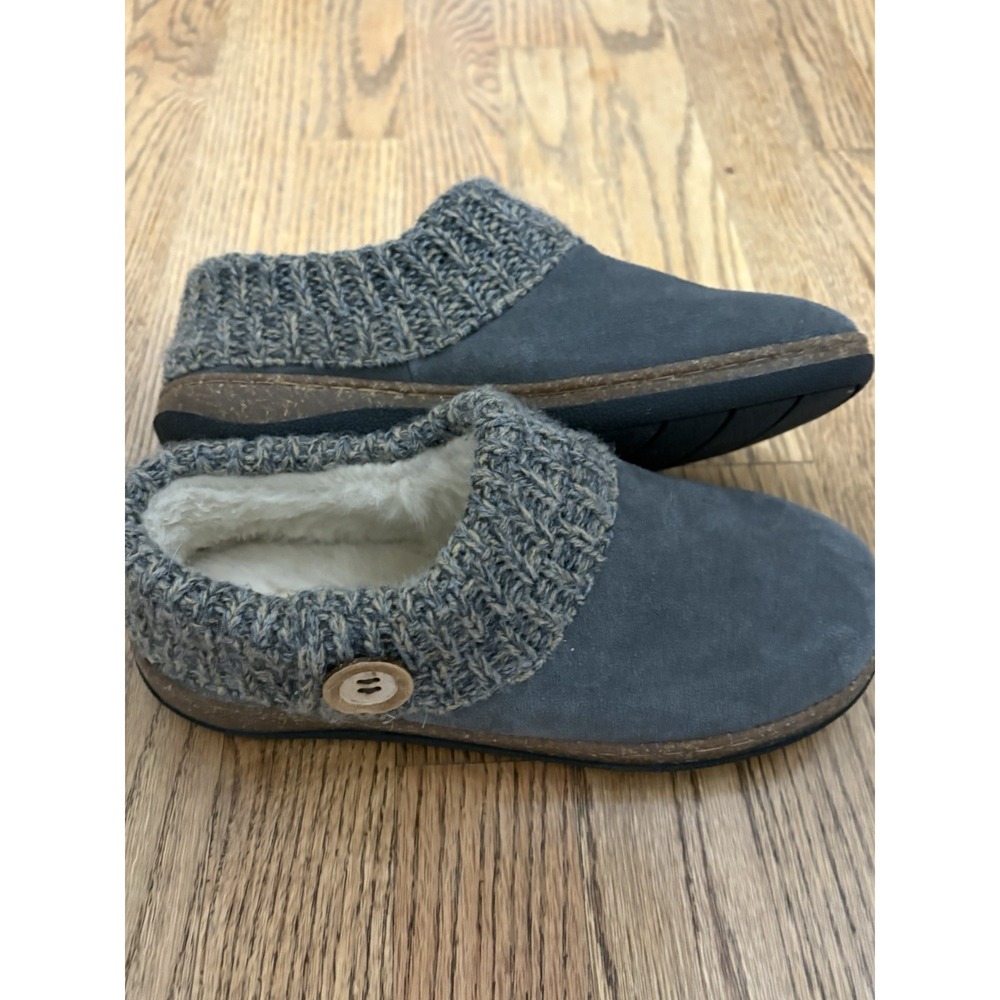 Clarks Women's Sweater Clog Slip On Faux Fur Lined Slippers Grey Size 7